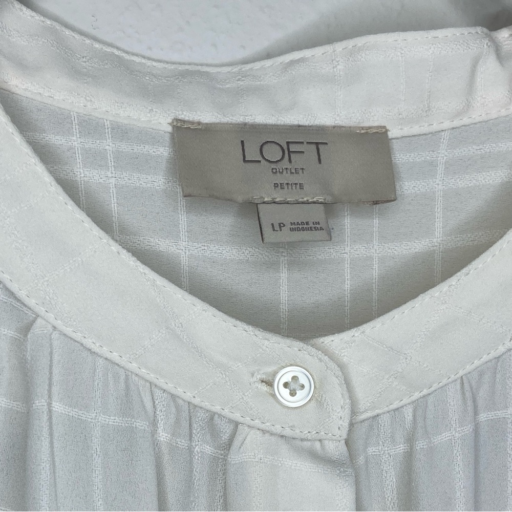 LOFT Size LP White/Cream Button-Down Shirt, w/ Plaid-Style Pattern in Same Color - Picture 3 of 7